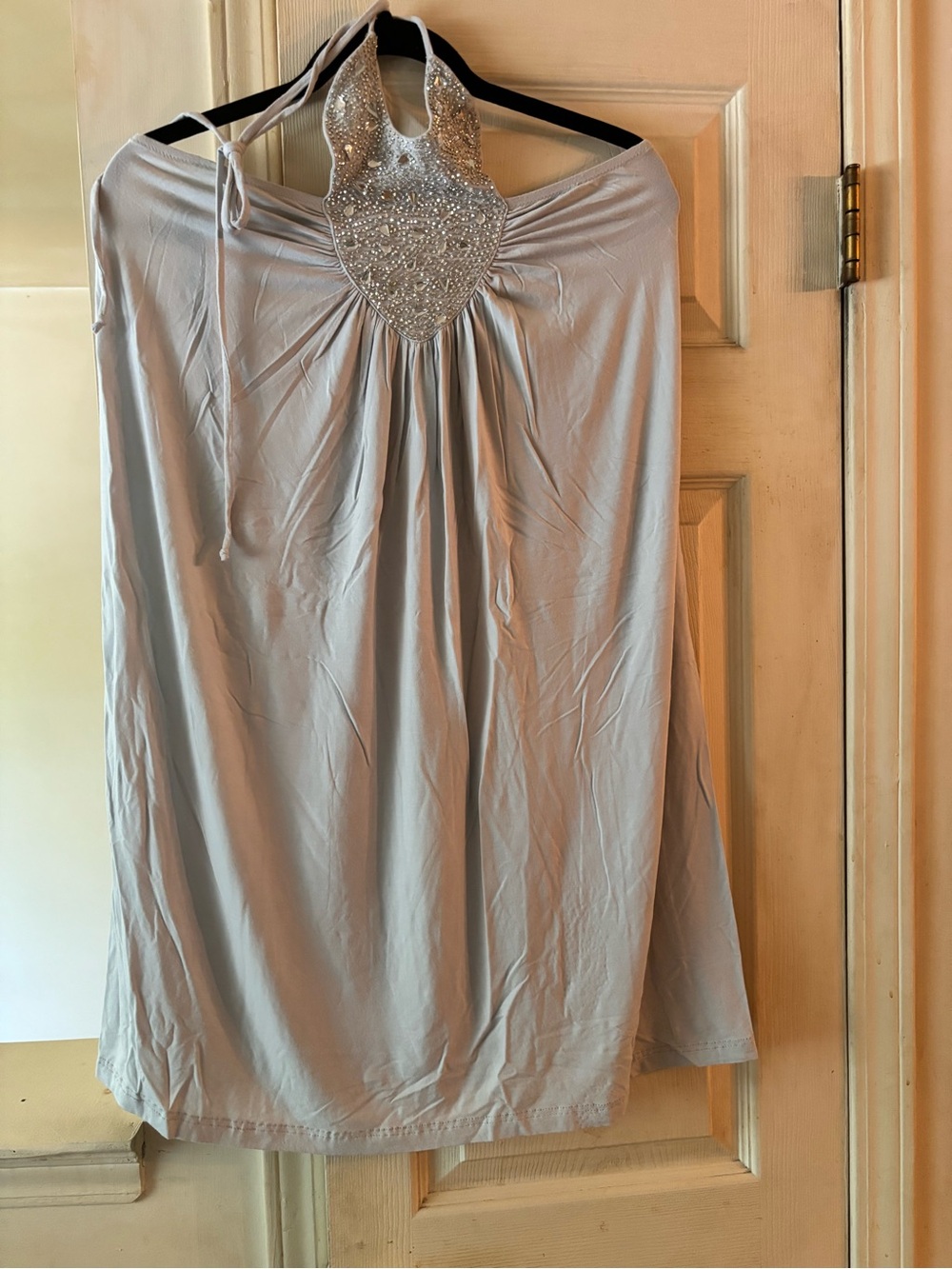 Embellished Halter Shoulder  of Dress in Light Gray